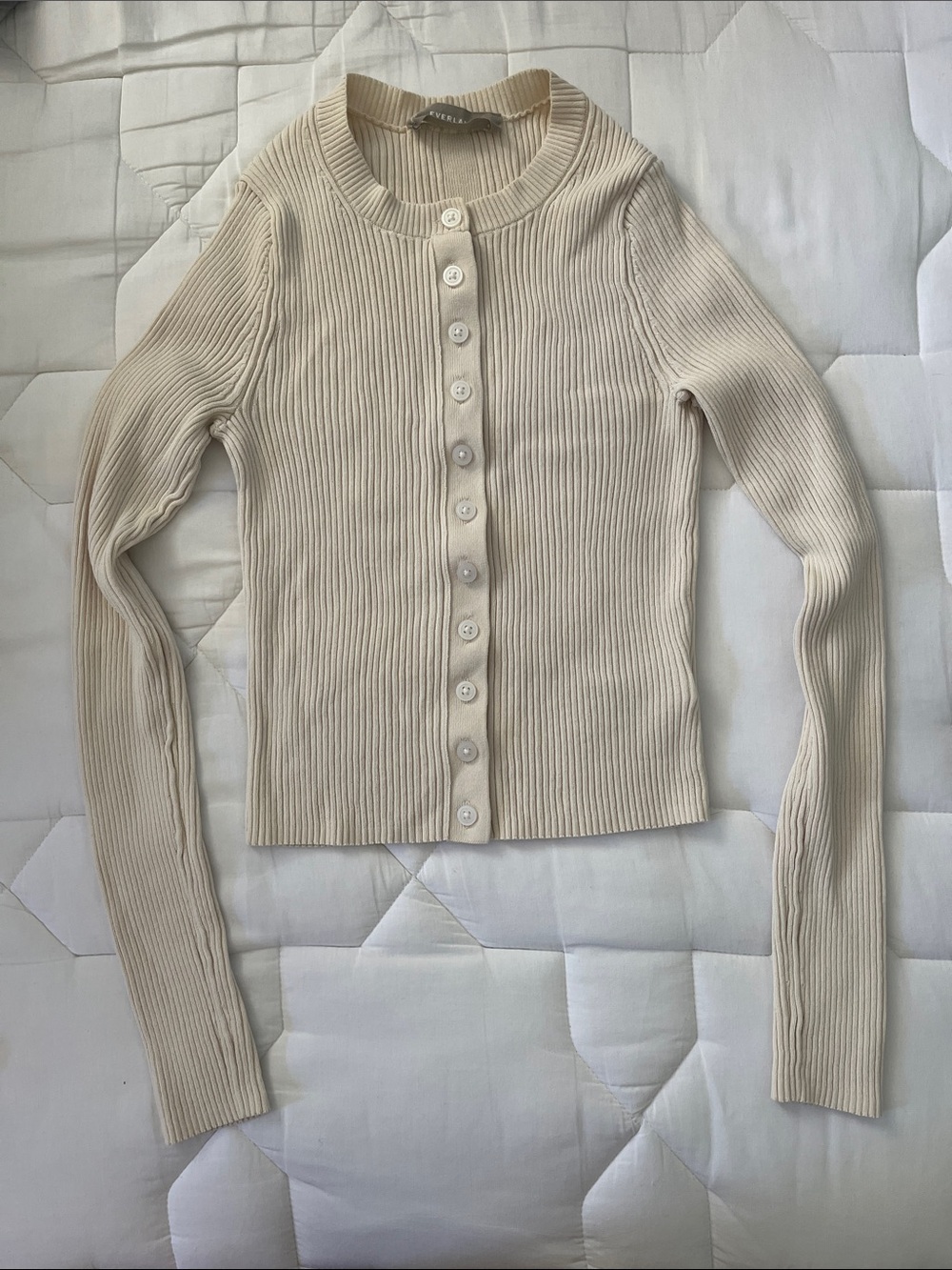 Everlane cream ribbed cardigan
